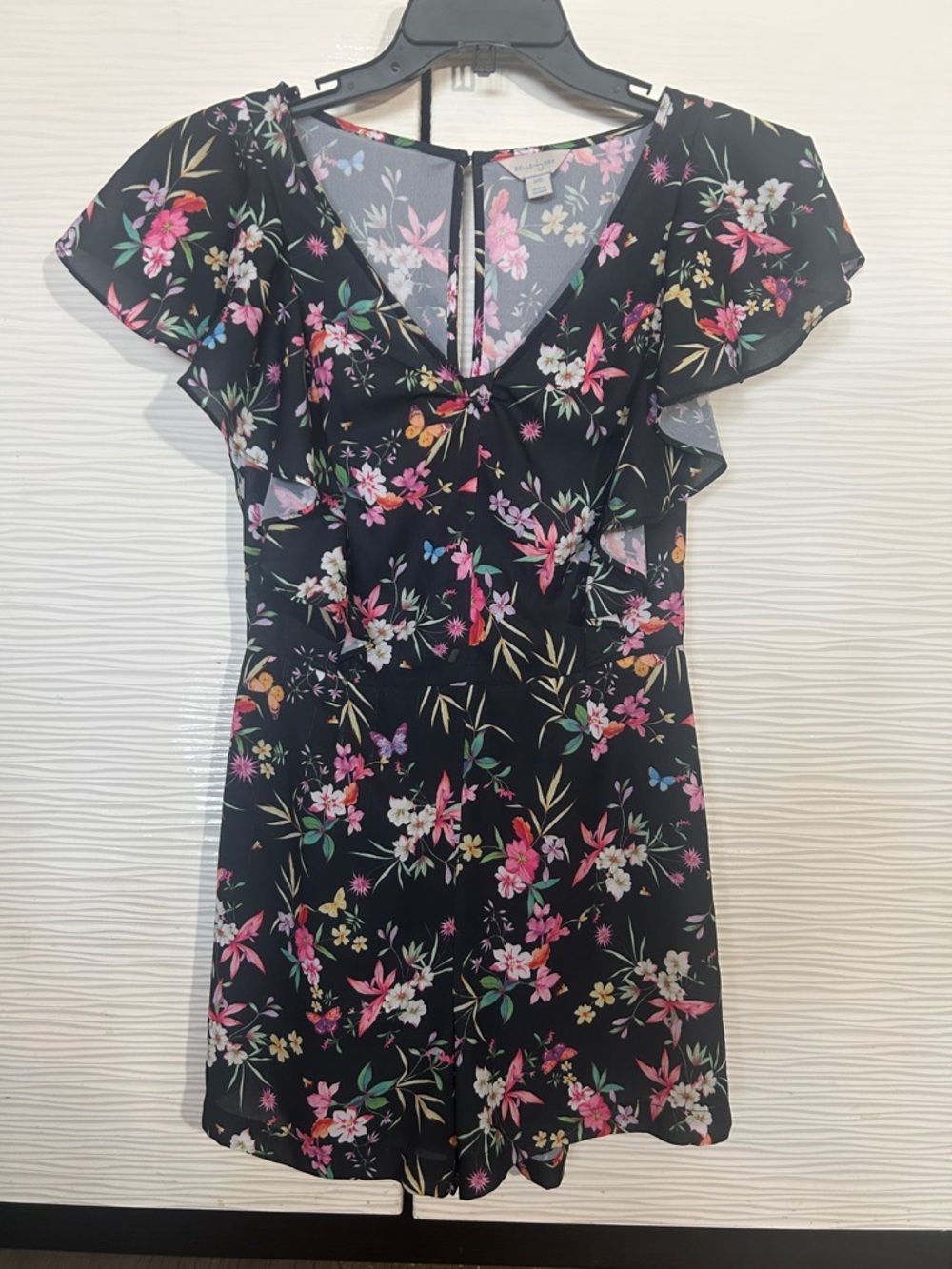 Floral Flutter Sleeve Romper, XS fits XS/S